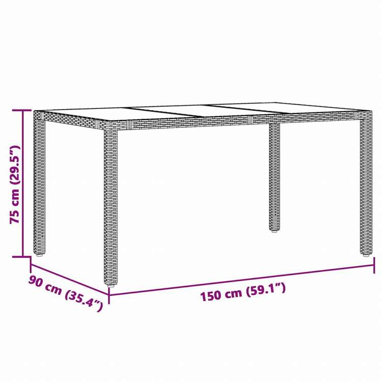 vidaXL ガーデンテーブル ガラス天板付き 150x90x75 cm ポリラタン製 グレー家具 アウトドア家具 アウトドアテーブル(代引不可)