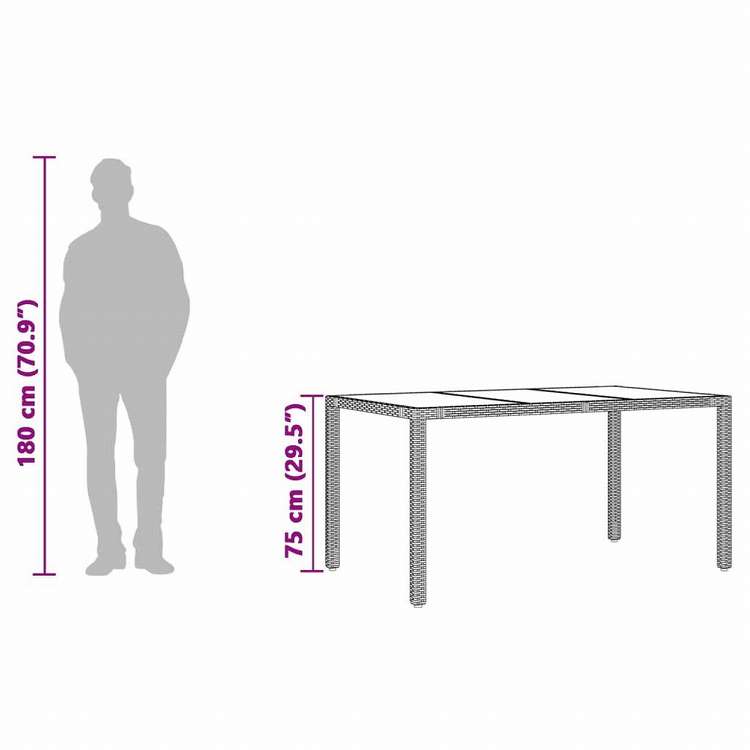 vidaXL ガーデンテーブル ガラス天板付き 150x90x75 cm ポリラタン製 グレー家具 アウトドア家具 アウトドアテーブル(代引不可)