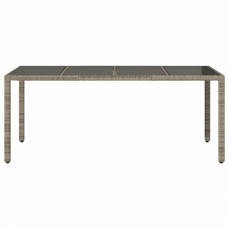 vidaXL ガーデンテーブル ガラストップ付き 190 x 90 x 75 cm ポリラタン製 グレー家具 アウトドア家具 アウトドアテーブル(代引不可)
