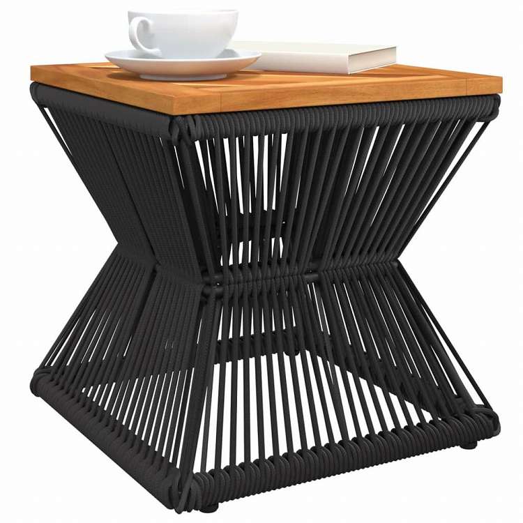 vidaXL コーヒーテーブル ワイヤーベース付き ブラック 38x38x38cm アカシア無垢材家具 アウトドア家具 アウトドアテーブル(代引不可)