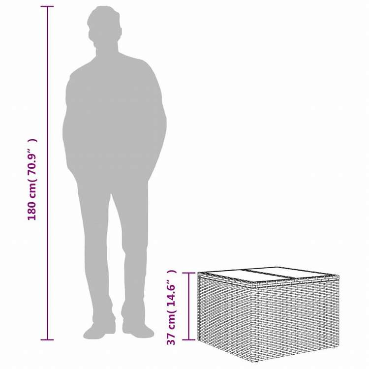 vidaXL ガーデンテーブル ガラス天板付 グレー 55x55x37 cm ポリラタン製家具 アウトドア家具 アウトドアテーブル(代引不可)