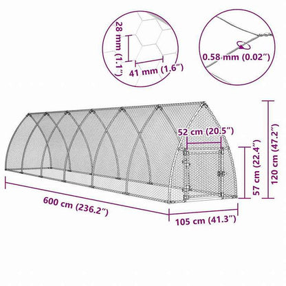 vidaXL 鶏小屋 シルバー 600x105x120 cm 亜鉛メッキ鋼動物&ペット用品 ペット用品 小動物用品 小動物 飼育・ケージ(代引不可)