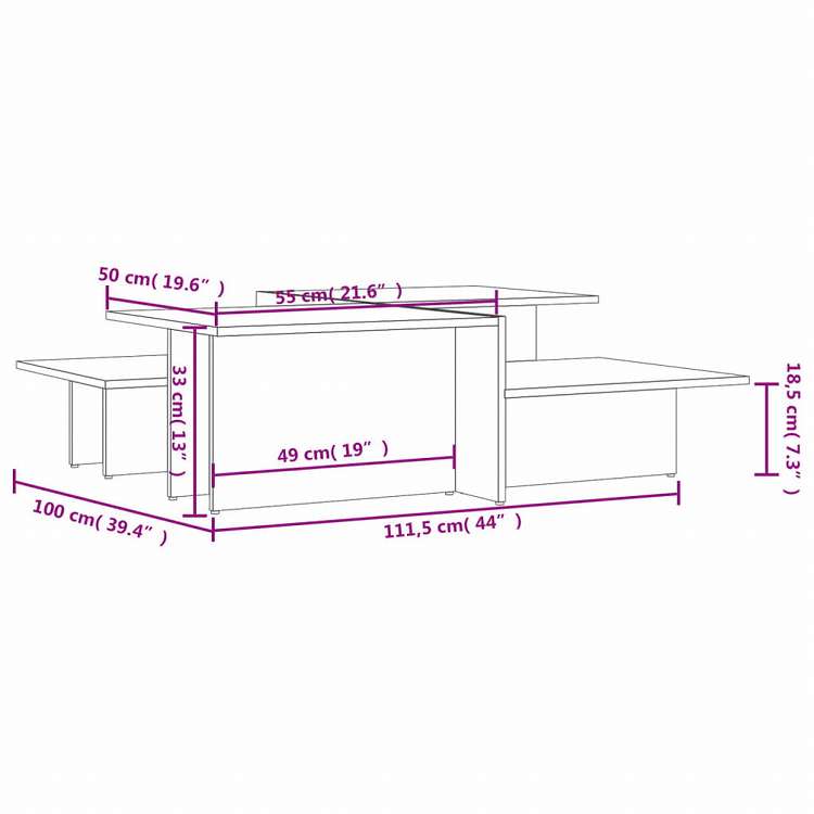 vidaXL コーヒーテーブル 2点 ブラック エンジニアリングウッド家具 テーブル アクセントテーブル コーヒーテーブル(代引不可)