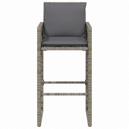 vidaXL ガーデンバースツール 2点 クッション付き ポリラタン製 グレー家具 アウトドア家具 屋外椅子 アウトドアベンチチェア(代引不可)