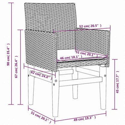 vidaXL ガーデンチェア クッション付き 2点 ブラック ポリラタン&無垢材家具 アウトドア家具 屋外椅子 アウトドアベンチチェア(代引不可)