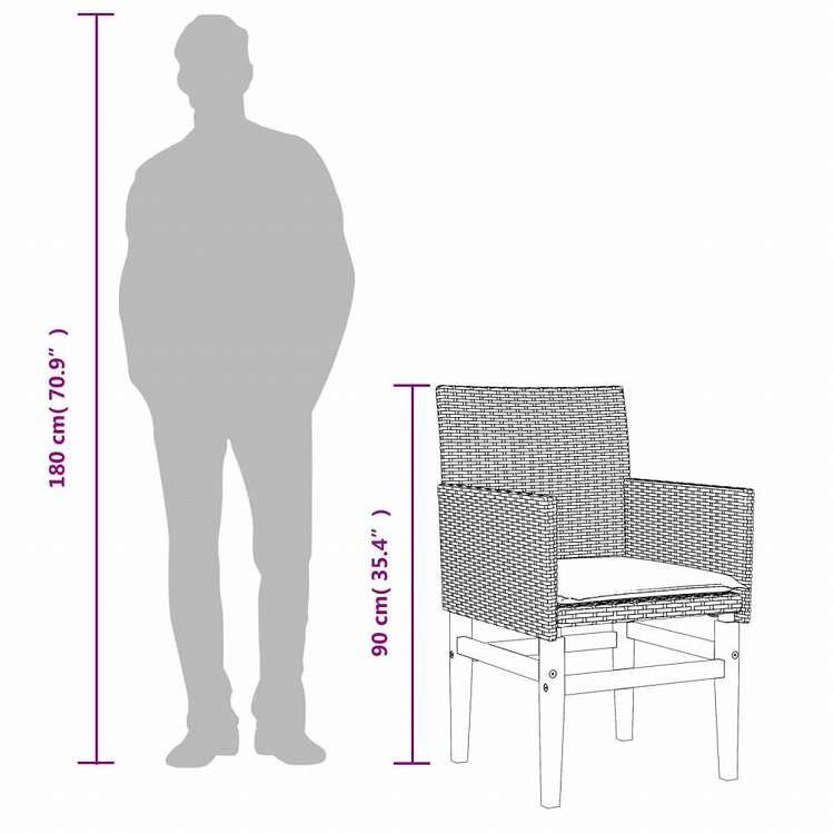 vidaXL ガーデンチェア クッション付き 2点 ブラック ポリラタン&無垢材家具 アウトドア家具 屋外椅子 アウトドアベンチチェア(代引不可)