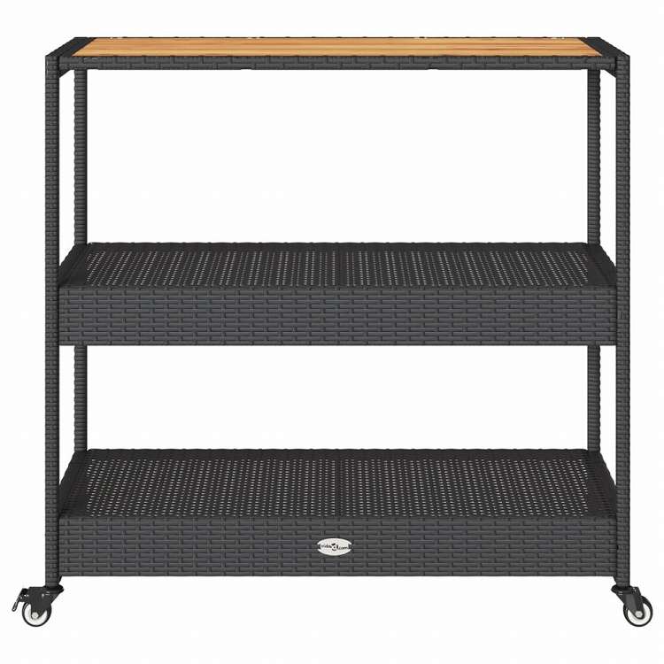 vidaXL バーカート 3段 ブラック ポリラタン&アカシア無垢材家具 トローリー キッチン・ダイニング トローリー(代引不可)