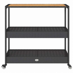 vidaXL バーカート 3段 ブラック ポリラタン&アカシア無垢材家具 トローリー キッチン・ダイニング トローリー(代引不可)