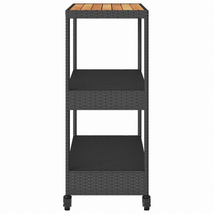 vidaXL バーカート 3段 ブラック ポリラタン&アカシア無垢材家具 トローリー キッチン・ダイニング トローリー(代引不可)