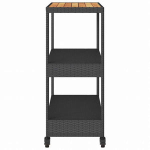 vidaXL バーカート 3段 ブラック ポリラタン&アカシア無垢材家具 トローリー キッチン・ダイニング トローリー(代引不可)