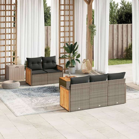 vidaXL ガーデンソファ6点セット クッション付き グレー ポリラタン製家具 アウトドア家具 屋外家具セット(代引不可)