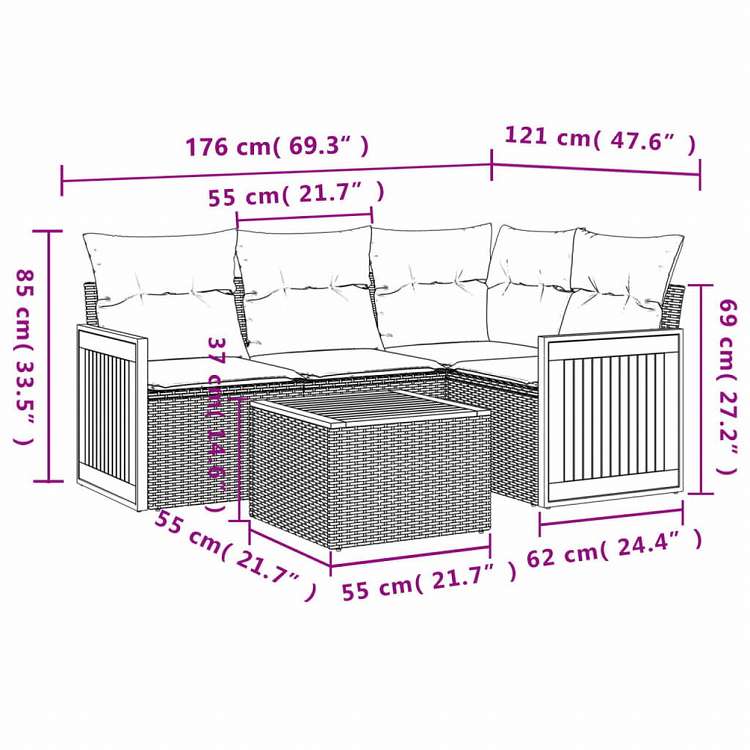 vidaXL ガーデンソファ5点セット クッション付き グレー ポリラタン製家具 アウトドア家具 屋外家具セット(代引不可)
