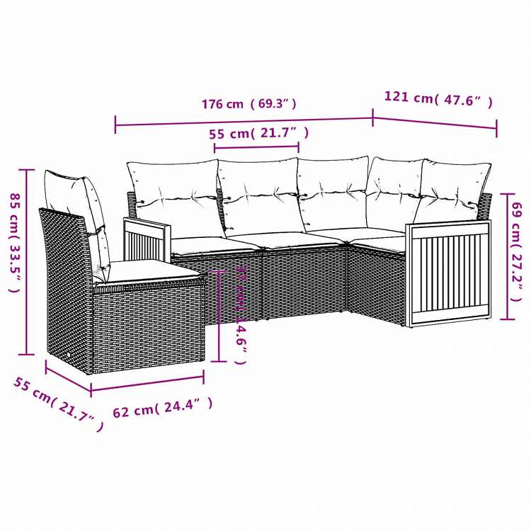 vidaXL ガーデンソファ5点セット クッション付き グレー ポリラタン製家具 アウトドア家具 屋外家具セット(代引不可)