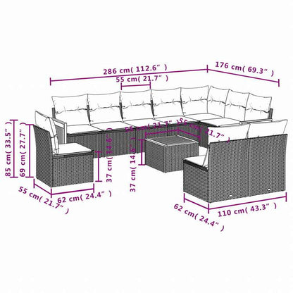 vidaXL ガーデンソファ11点セット クッション付き ポリラタン製 グレー家具 アウトドア家具 屋外家具セット(代引不可)