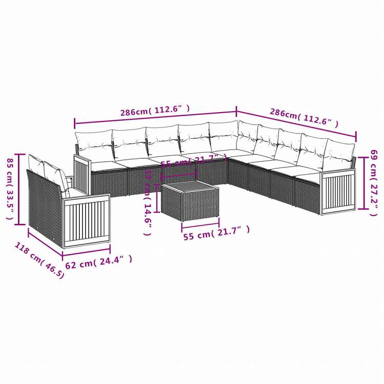 vidaXL ガーデンラウンジ12点セット クッション付き グレー ポリラタン製家具 アウトドア家具 屋外家具セット(代引不可)