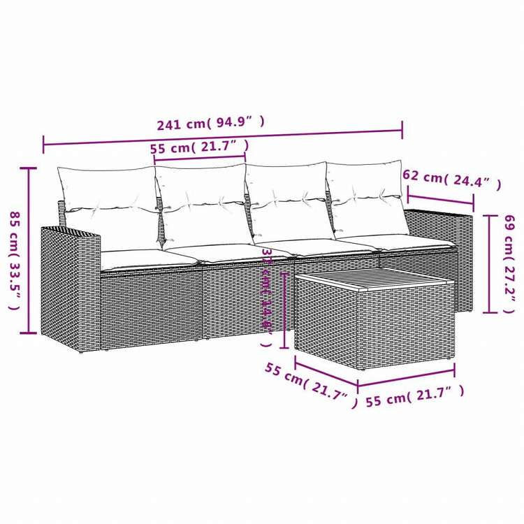 vidaXL ガーデンソファ5点セット クッション付き グレー ポリラタン製家具 アウトドア家具 屋外家具セット(代引不可)