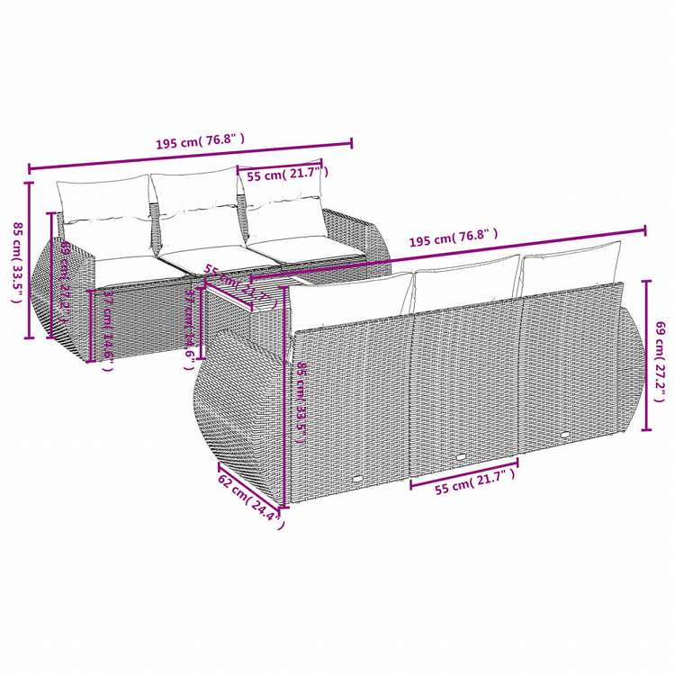 vidaXL ガーデンソファ7点セット クッション付き グレー ポリラタン家具 アウトドア家具 屋外家具セット(代引不可)
