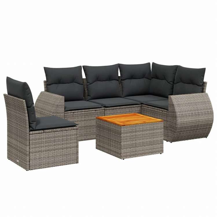 vidaXL ガーデンソファ6点セット クッション付き グレー ポリラタン製家具 アウトドア家具 屋外家具セット(代引不可)