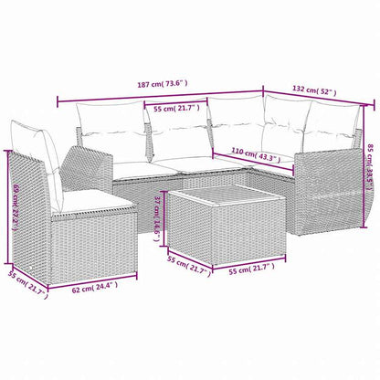 vidaXL ガーデンソファ6点セット クッション付き グレー ポリラタン製家具 アウトドア家具 屋外家具セット(代引不可)