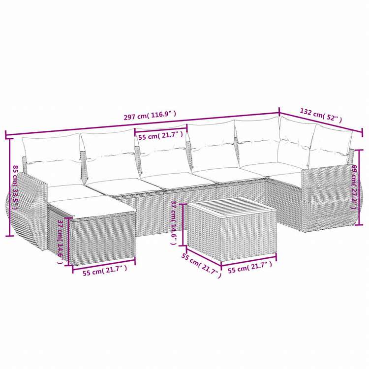vidaXL ガーデンラウンジ8点セット クッション付き グレー ポリラタン製家具 アウトドア家具 屋外家具セット(代引不可)