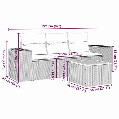 vidaXL ガーデンソファ4点セット クッション付き 灰色 ポリラタン製家具 アウトドア家具 屋外家具セット(代引不可)
