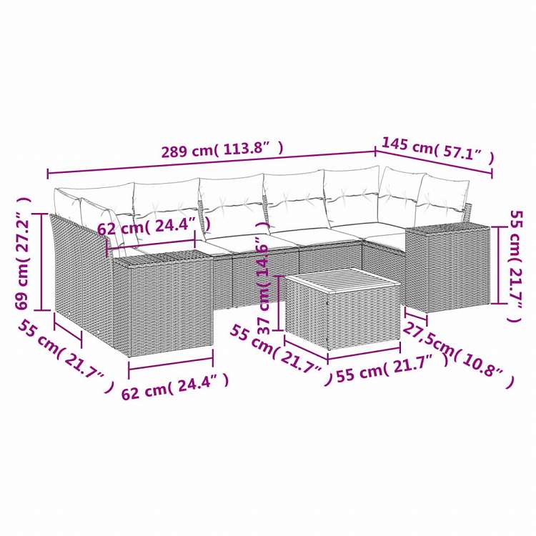 vidaXL ガーデンラウンジ8点セット クッション付き グレー ポリラタン製家具 アウトドア家具 屋外家具セット(代引不可)