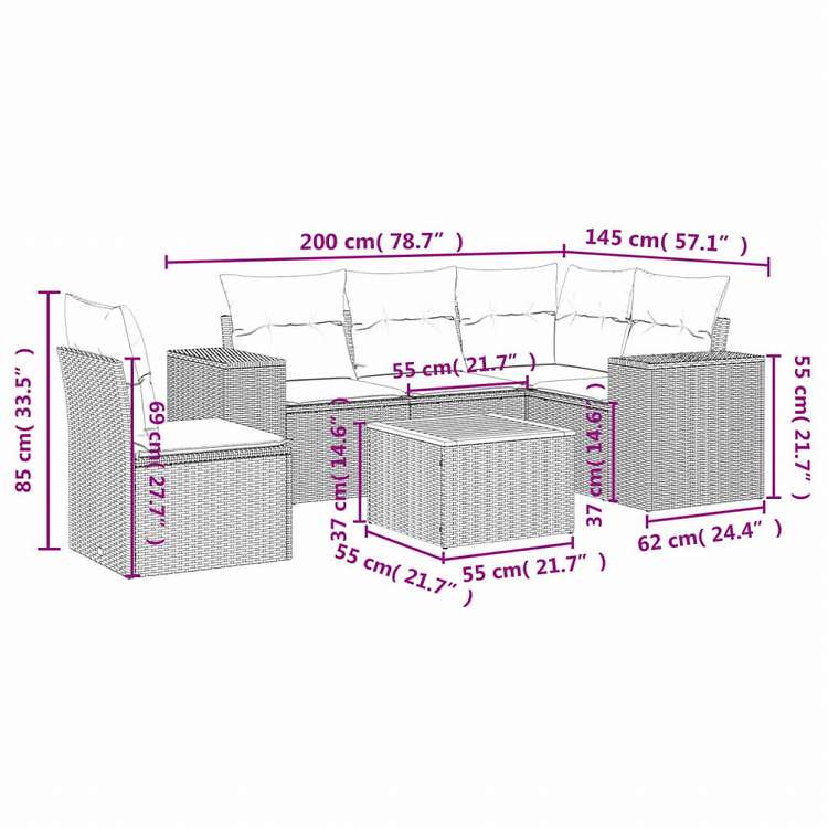 vidaXL ガーデンソファ6点セット クッション付き グレー ポリラタン製家具 アウトドア家具 屋外家具セット(代引不可)