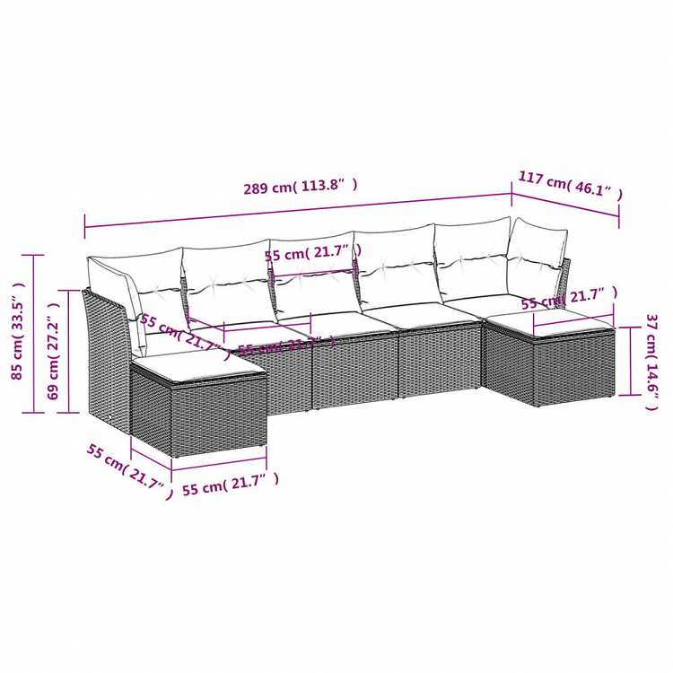 vidaXL ガーデンソファ7点セット クッション付き グレー ポリラタン家具 アウトドア家具 屋外家具セット(代引不可)