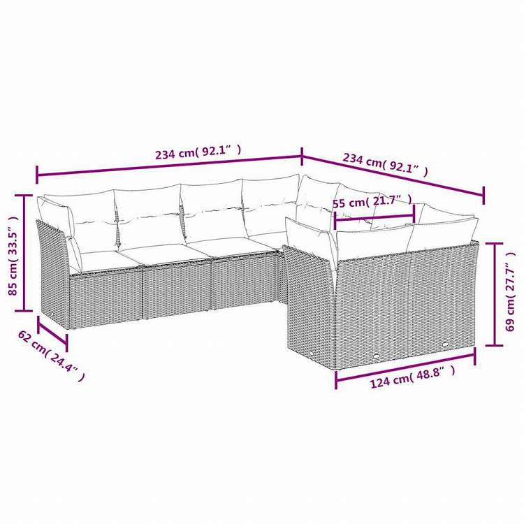 vidaXL ガーデンラウンジ8点セット クッション付き グレー ポリラタン製家具 アウトドア家具 屋外家具セット(代引不可)