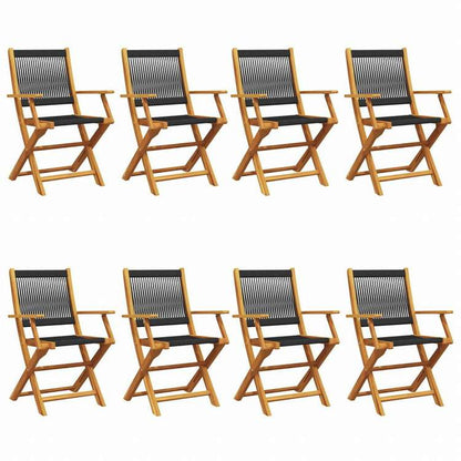 vidaXL 折りたたみガーデンチェア 8点セット ブラック アカシア無垢材家具 アウトドア家具 屋外椅子 アウトドアベンチチェア(代引不可)