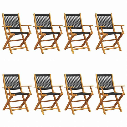 vidaXL 折りたたみガーデンチェア 8点セット ブラック アカシア無垢材家具 アウトドア家具 屋外椅子 アウトドアベンチチェア(代引不可)