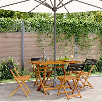 vidaXL 折りたたみガーデンチェア 4点 ブラック ポリラタン&無垢材家具 アウトドア家具 屋外椅子 アウトドアベンチチェア(代引不可)