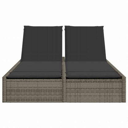 vidaXL 2人掛けサンラウンジャー クッション付き グレー ポリラタン家具 アウトドア家具 屋外椅子 サンラウンジャー(代引不可)