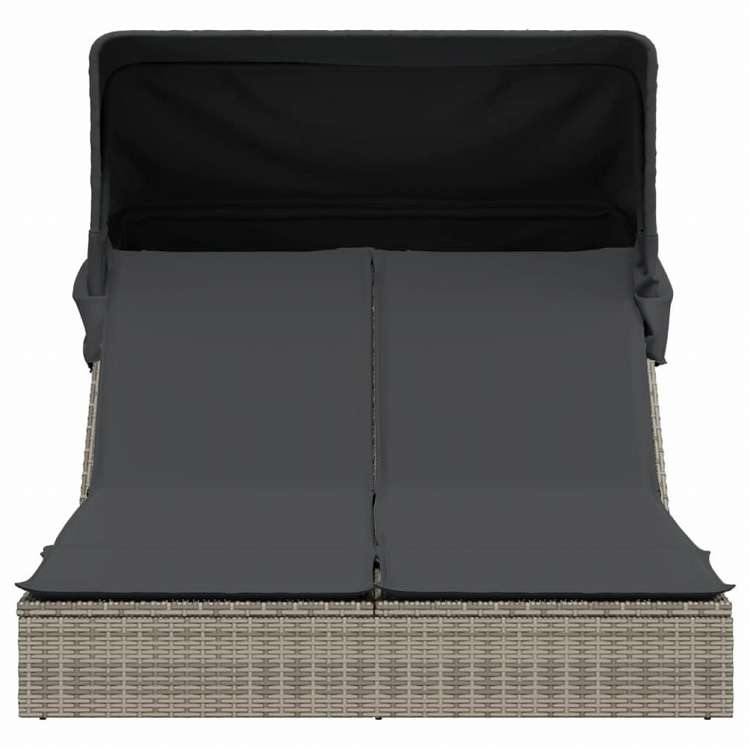 vidaXL ダブルサンラウンジャー キャノピー&クッション付き グレー ポリラタン家具 アウトドア家具 屋外椅子 サンラウンジャー(代引不可)