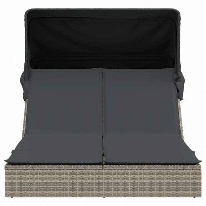 vidaXL ダブルサンラウンジャー キャノピー&クッション付き グレー ポリラタン家具 アウトドア家具 屋外椅子 サンラウンジャー(代引不可)