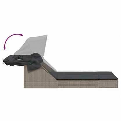 vidaXL ダブルサンラウンジャー キャノピー&クッション付き グレー ポリラタン家具 アウトドア家具 屋外椅子 サンラウンジャー(代引不可)