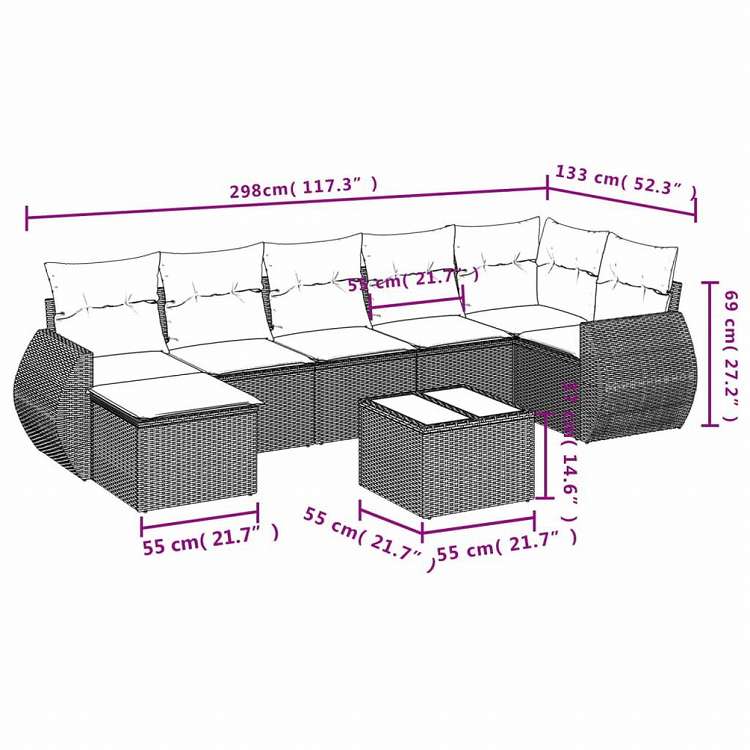 vidaXL ガーデンラウンジ8点セット クッション付き グレー ポリラタン製家具 アウトドア家具 屋外椅子 屋外用組み合わせソファセット(代引不可)
