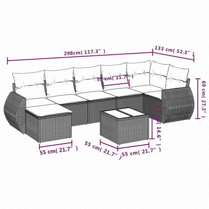 vidaXL ガーデンラウンジ8点セット クッション付き グレー ポリラタン製家具 アウトドア家具 屋外椅子 屋外用組み合わせソファセット(代引不可)
