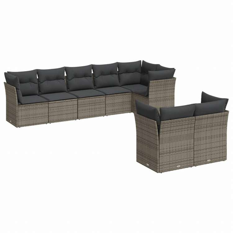 vidaXL ガーデンラウンジ8点セット クッション付き グレー ポリラタン製家具 アウトドア家具 屋外家具セット(代引不可)