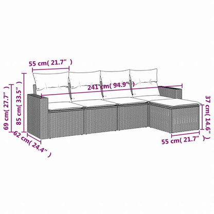 vidaXL ガーデンソファ5点セット クッション付き グレー ポリラタン製家具 アウトドア家具 屋外家具セット(代引不可)