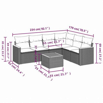 vidaXL ガーデンソファ7点セット クッション付き グレー ポリラタン家具 アウトドア家具 屋外家具セット(代引不可)