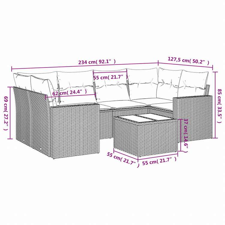 vidaXL ガーデンソファ7点セット クッション付き グレー ポリラタン家具 アウトドア家具 屋外椅子 屋外用組み合わせソファセット(代引不可)