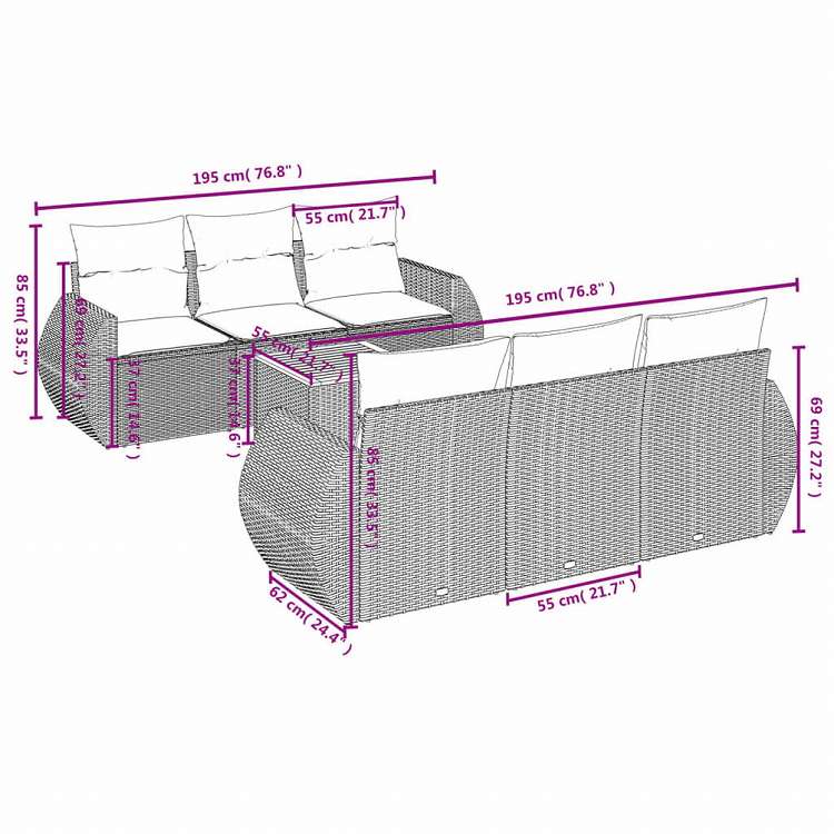 vidaXL ガーデンソファ7点セット クッション付き グレー ポリラタン家具 アウトドア家具 屋外家具セット(代引不可)