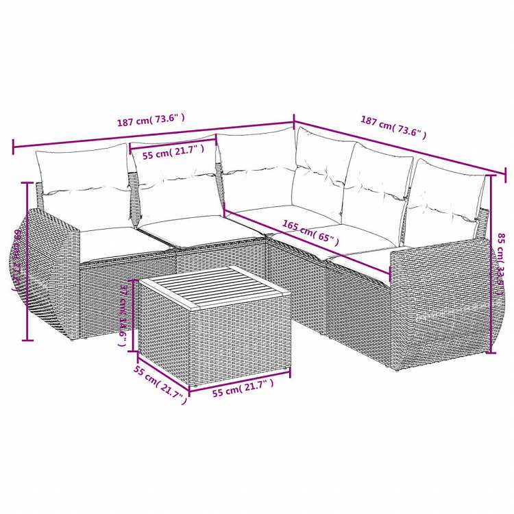 vidaXL ガーデンソファ6点セット クッション付き グレー ポリラタン製家具 アウトドア家具 屋外家具セット(代引不可)