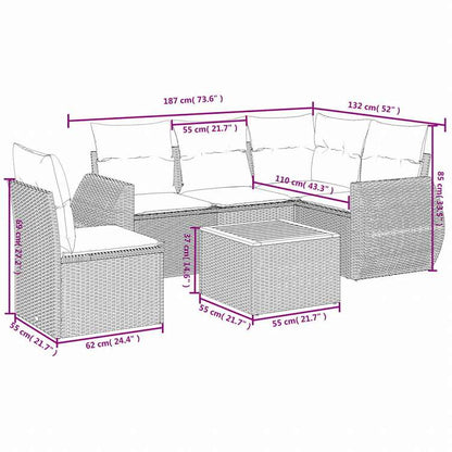 vidaXL ガーデンソファ6点セット クッション付き グレー ポリラタン製家具 アウトドア家具 屋外家具セット(代引不可)