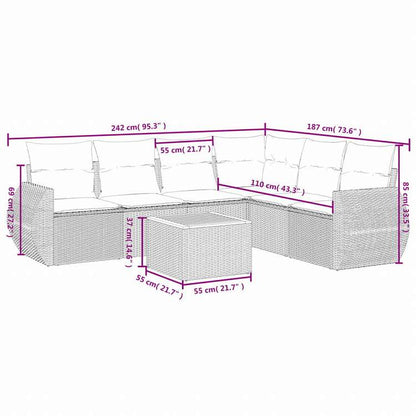 vidaXL ガーデンソファ7点セット クッション付き グレー ポリラタン家具 アウトドア家具 屋外家具セット(代引不可)