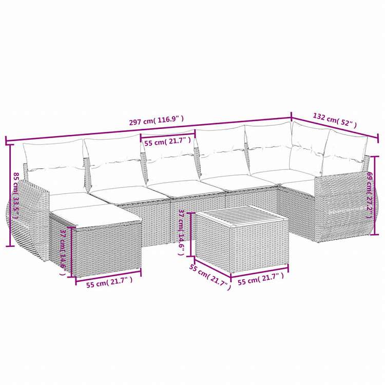 vidaXL ガーデンラウンジ8点セット クッション付き グレー ポリラタン製家具 アウトドア家具 屋外家具セット(代引不可)