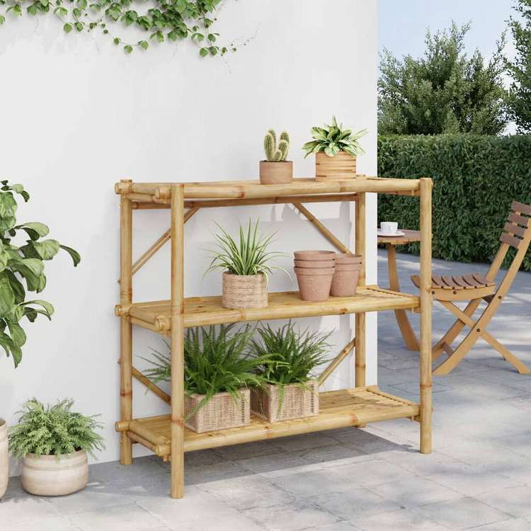 vidaXL 3段シェルフ 100x40x90 cm 竹製家具 棚(代引不可)