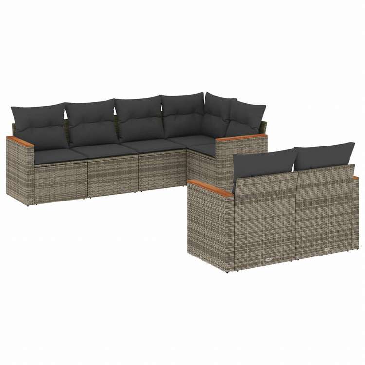 vidaXL ガーデンソファ7点セット クッション付き グレー ポリラタン家具 アウトドア家具 屋外家具セット(代引不可)