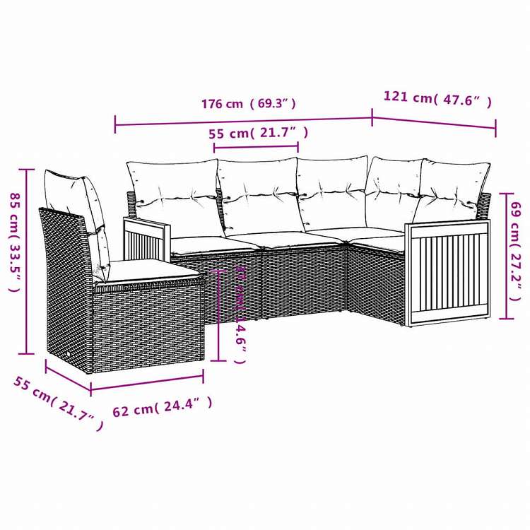 vidaXL ガーデンソファ5点セット クッション付き グレー ポリラタン製家具 アウトドア家具 屋外家具セット(代引不可)